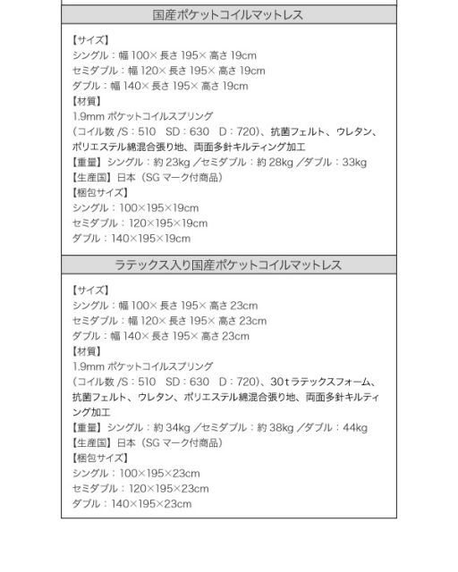スーパSALE10倍&4時間限定10%OFF 照明・コンセント付き収納ベッド ラテックス入り国産ポケットコイルマットレス付き セミダブル