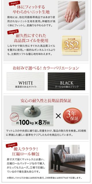 スーパSALE10倍&4時間限定10%OFF 棚・コンセント・収納付き大型モダンデザインベッド スタンダードポケットコイルマットレス付き ワイドK240(SD×2)