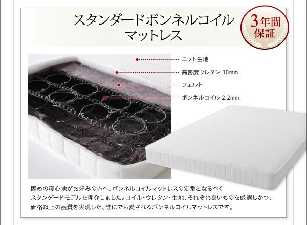 搬入・組立・簡単 寝心地が選べる ホテルダブルクッション 脚付きマットレスボトムベッド スタンダードボンネルコイルマットレス付き クイーン