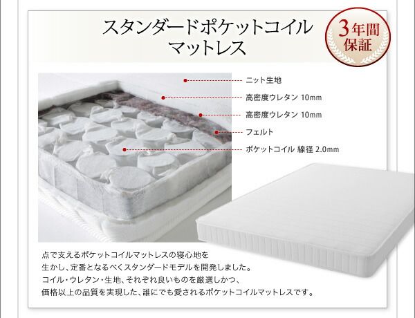 スーパSALE10倍&4時間限定10%OFF 搬入・組立・簡単 寝心地が選べる ホテルダブルクッション 脚付きマットレスボトムベッド スタンダードポケットコイルマットレス付き シングル