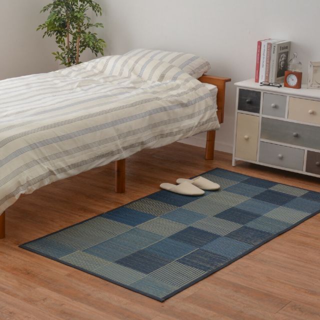 スーパSALE10倍&4時間限定10%OFF い草ストレッチマット デニムパッチ 80×170cm