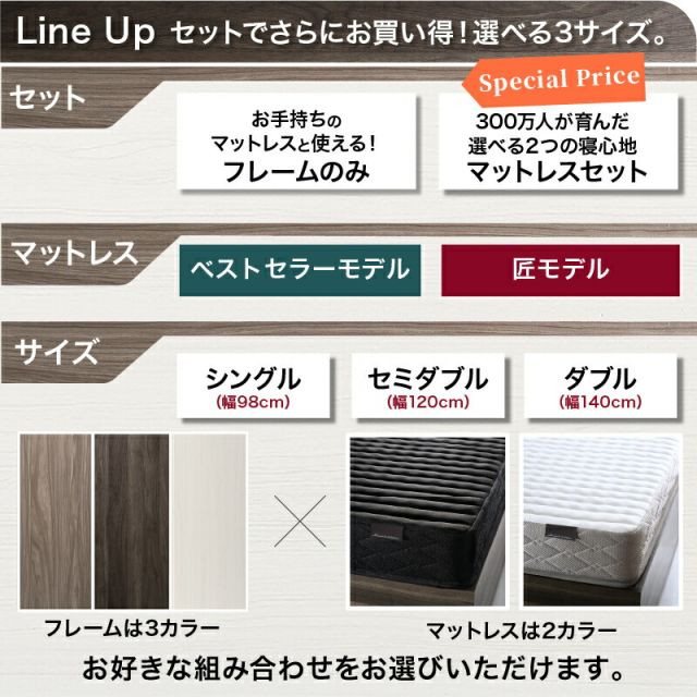 ベッド 収納付きベッド シングルベッド セミダブルベッド ダブルベッド ベット フレーム チェスト 収納 収納ベッド 大容量 キャスター付 一人暮らし グレー 白 ブラウン 宮付 おしゃれ ベッドフレームのみ シングル セミダブル ダブル