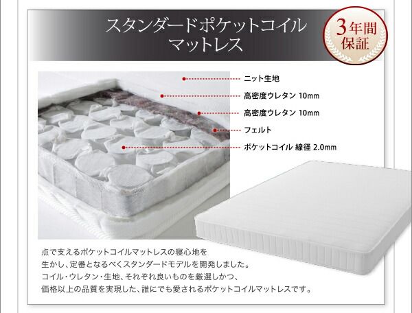 スーパSALE10倍&4時間限定10%OFF モダンデザインベッド スタンダードポケットコイルマットレス付き クイーン(Q×1) 組立設置付