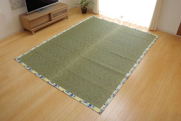 い草 ラグマット/絨毯 花柄 ブルー 約191×250cm 防滑加工 抗菌防臭 調湿機能 〔リビング ダイニング〕代引NG