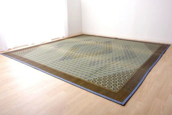 い草 ラグマット/花ござ 約2畳 正方形 グレー 約191×191cm 裏:不織布 防滑 抗菌 防臭 消臭 調湿 日本製 〔リビング〕代引NG