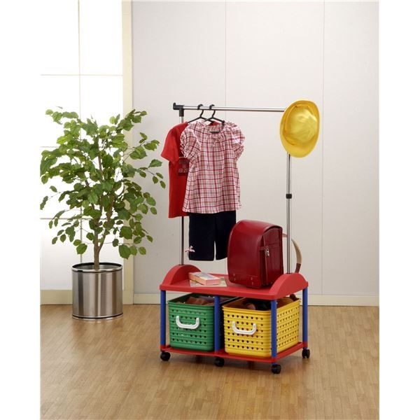 スーパSALE10倍&4時間限定10%OFF 子供用 ハンガーラック/衣類収納 【2W型】 66×44.5×125cm 日本製 キャスター付き ステンレス巻きパイプ 〔リビング〕【代引NG】