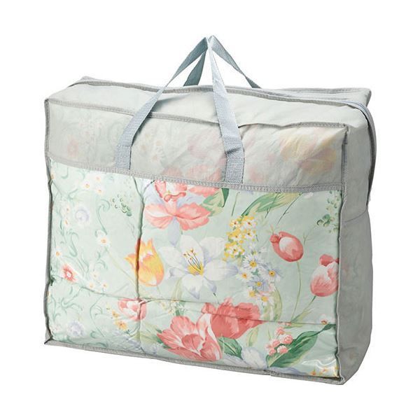 スーパSALE10倍&4時間限定10%OFF 花浪漫 羽根ふとん バッグ入り 約150×210cm グリーン L7048588