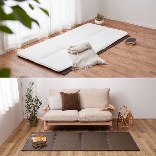 水拭きできる PP 畳マットレス 綾模様 シングル 約100×200cm 置き畳 4つ折り 折りたためるマット いぐさ　たたみ