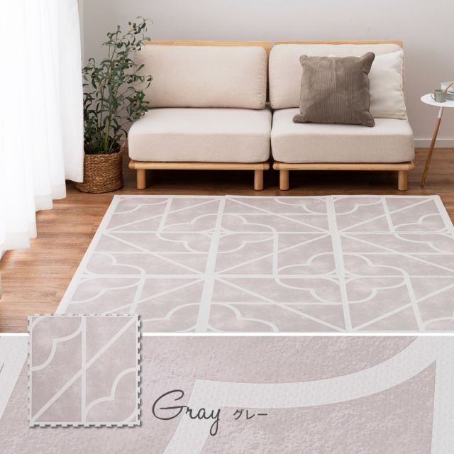 スーパSALE10倍＆4時間限定10％OFF おしゃれなレトロデザイン ジョイントマット キュロス 約60×60cm 大判 9枚入り 水洗いOK サイドパーツ付き ホットカーペット対応 床暖房対応 防音対策 いぐさ　たたみ