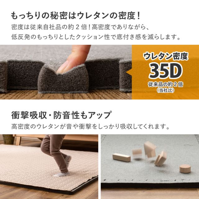 9枚セットジョイントアンダーラグ 厚み増し太郎 アツマシ 約61×61cm ラグの下に敷くマット ジョイントマット ジョイント式 下敷き 防音 滑り止め ふかふか 厚手 低反発 いぐさ　たたみ