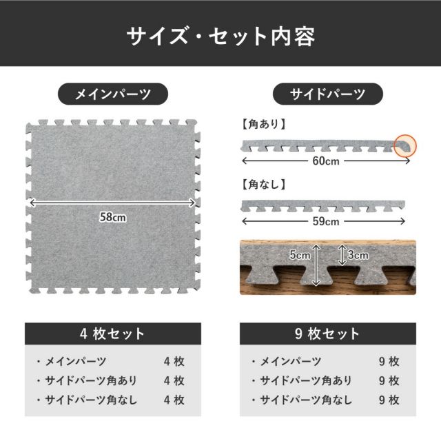 4枚セットジョイントアンダーラグ 厚み増し太郎 アツマシ 約61×61cm ラグの下に敷くマット ジョイントマット ジョイント式 下敷き 防音 滑り止め ふかふか 厚手 低反発 いぐさ　たたみ