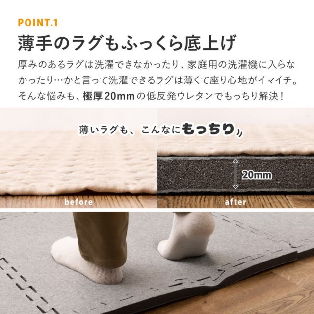 4枚セットジョイントアンダーラグ 厚み増し太郎 アツマシ 約61×61cm ラグの下に敷くマット ジョイントマット ジョイント式 下敷き 防音 滑り止め ふかふか 厚手 低反発 いぐさ　たたみ