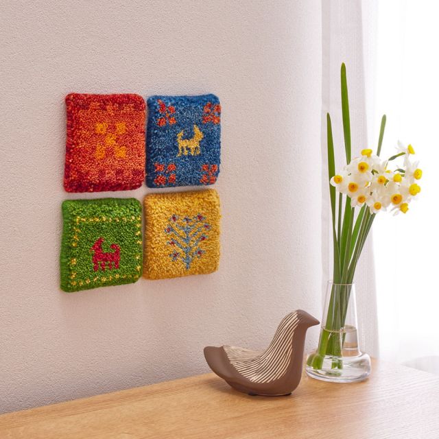 ギャッベ コースター 約10×10cm ミニギャッベ 座卓敷き 壁飾り いぐさ　たたみ