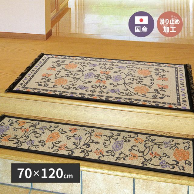 国産 い草 玄関マット イデア 約70×120cm 裏貼り 滑り止め加工 インテリアマット 花柄 いぐさ　たたみ
