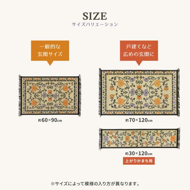 国産 い草 玄関マット イデア 約60×90cm 裏貼り 滑り止め加工 インテリアマット 花柄 いぐさ　たたみ