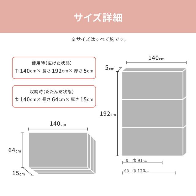 スーパSALE10倍＆4時間限定10％OFF バランスマットレス 約140×192×5cm ダブル D 3つ折り 軽量