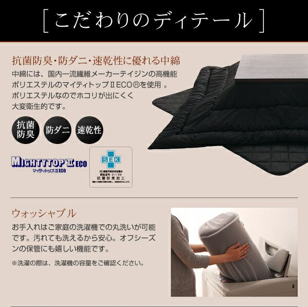 スーパSALE10倍＆4時間限定10％OFF こたつ こたつ布団 おしゃれ 「黒」日本製2タイプから選べるベーシック&ボリュームこたつ掛布団 こたつ用掛け布団単品 ベーシック 正方形(75×75cm)天板対応