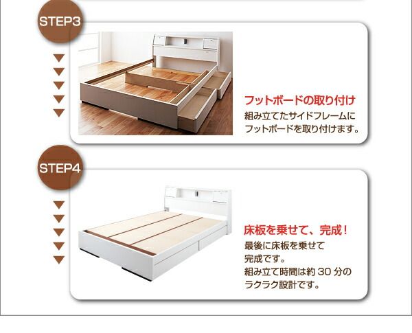 スーパSALE10倍＆4時間限定10％OFF 照明・コンセント付き収納ベッド ボンネルコイルマットレス付き セミダブル