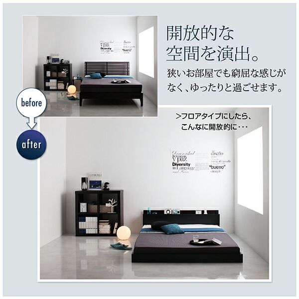 スーパSALE10倍＆4時間限定10％OFF 棚・コンセント付きフロアベッド プレミアムポケットコイルマットレス付き セミダブル