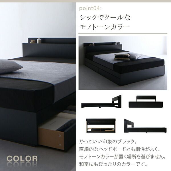 棚・コンセント付き収納ベッド スタンダードボンネルコイルマットレス付き セミダブル