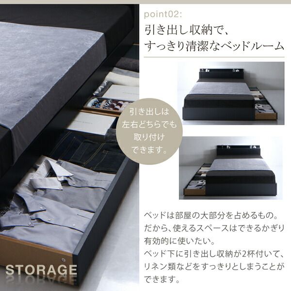 スーパSALE10倍＆4時間限定10％OFF 棚・コンセント付き収納ベッド スタンダードボンネルコイルマットレス付き ダブル