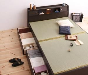 スーパSALE10倍＆4時間限定10％OFF 照明・棚付き畳収納ベッド セミダブル