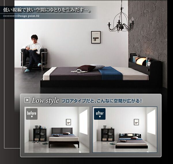 スーパSALE10倍＆4時間限定10％OFF 照明・コンセント付きフロアベッド マルチラススーパースプリングマットレス付き ダブル