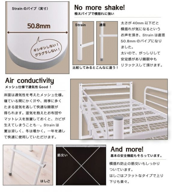スーパSALE10倍＆4時間限定10％OFF ロフトベッド 階段 階段付き ハイタイプ ロフト ベッド システムベッド パイプ パイプベッド 収納 宮付き コンセント付 3段可動デスク&コンセント宮棚付きロフトベッド シングル ベッドフレームのみ