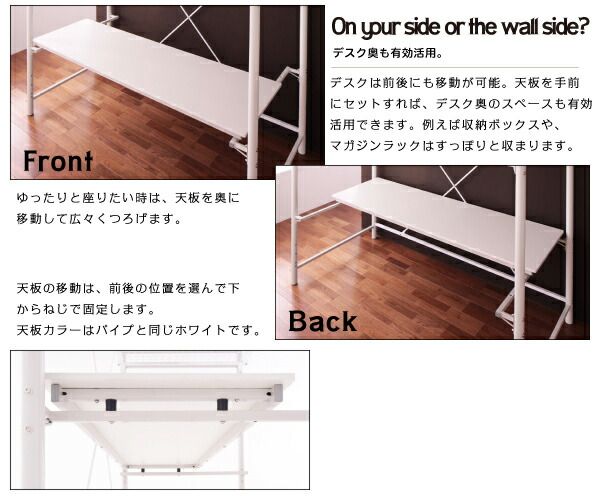 スーパSALE10倍＆4時間限定10％OFF ロフトベッド 階段 階段付き ハイタイプ ロフト ベッド システムベッド パイプ パイプベッド 収納 宮付き コンセント付 3段可動デスク&コンセント宮棚付きロフトベッド シングル ベッドフレームのみ