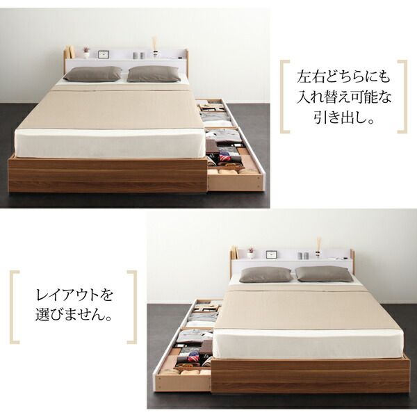 棚・コンセント付き収納ベッド スタンダードボンネルコイルマットレス付き セミダブル