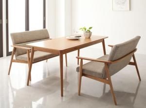 スーパSALE10倍＆4時間限定10％OFF ダイニングセット（テーブル&ソファ） 天然木北欧スタイルソファダイニング 4人 3点セット(テーブル+2Pソファ2脚) W160