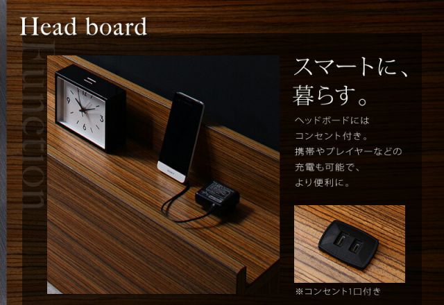 スーパSALE10倍＆4時間限定10％OFF 棚・コンセント付きフロアベッド マルチラス付き ダブル