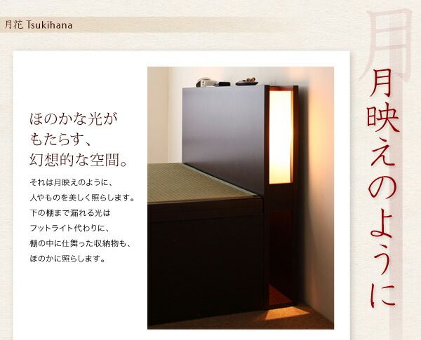 スーパSALE10倍＆4時間限定10％OFF お客様組立 照明・棚付きガス圧式跳ね上げ収納畳ベッド 標準タイプ 縦開き・ベッドガード付き セミダブル 深さラージ
