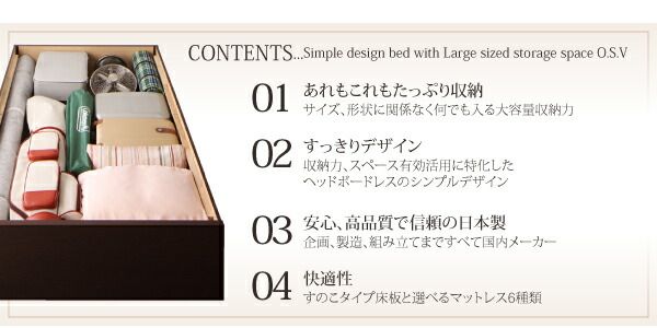 スーパSALE10倍＆4時間限定10％OFF お客様組立 大容量収納庫付きすのこベッド HBレス 薄型プレミアムボンネルコイルマットレス付き シングル 深さレギュラー