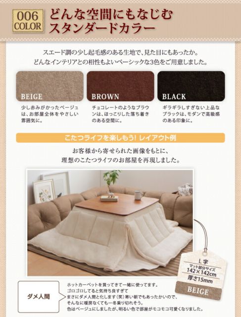 スーパSALE10倍＆4時間限定10％OFF こたつと合わせるソファ こたつに合わせるフロアコーナーソファ コの字 マット部分サイズ 190×190cm 厚さ40mm
