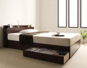 スーパSALE10倍＆4時間限定10％OFF 棚・コンセント付き収納ベッド スタンダードボンネルコイルマットレス付き ダブル