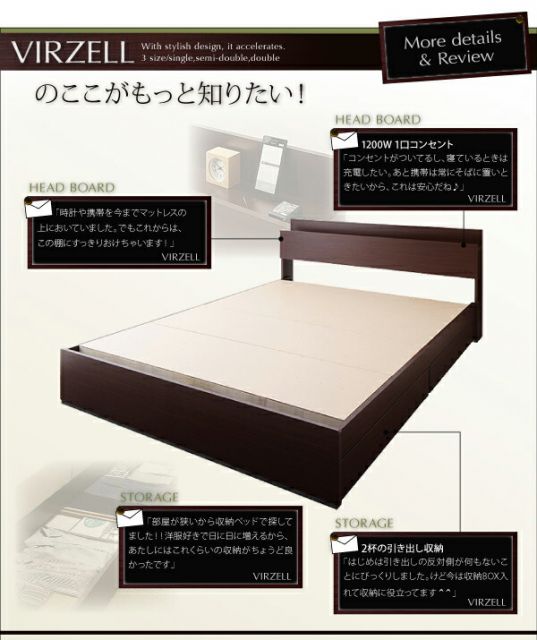 スーパSALE10倍＆4時間限定10％OFF 棚・コンセント付き収納ベッド マルチラススーパースプリングマットレス付き セミダブル