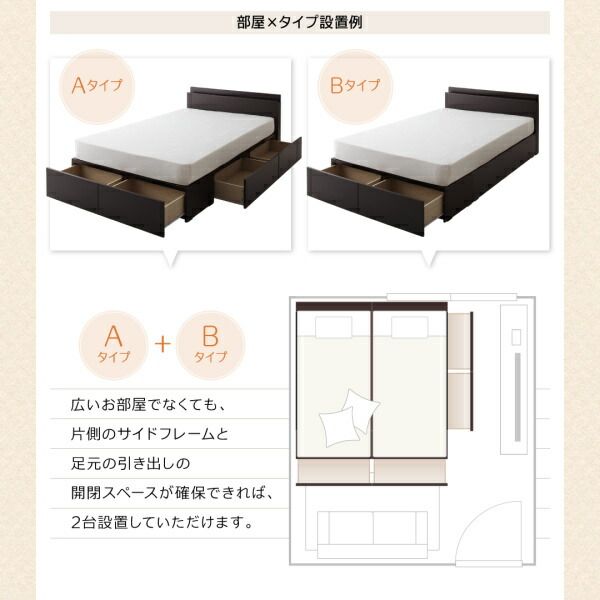 スーパSALE10倍＆4時間限定10％OFF 連結ファミリー収納ベッド スタンダードポケットコイルマットレス付き A+Bタイプ ワイドK240(SD×2)