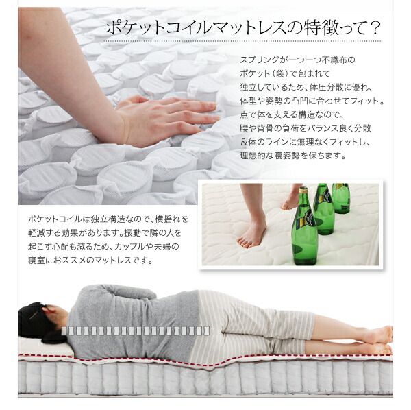 スーパSALE10倍＆4時間限定10％OFF モノトーンバイカラーデザイン棚・コンセント付きフロアベッド マルチラススーパースプリングマットレス付き ダブル