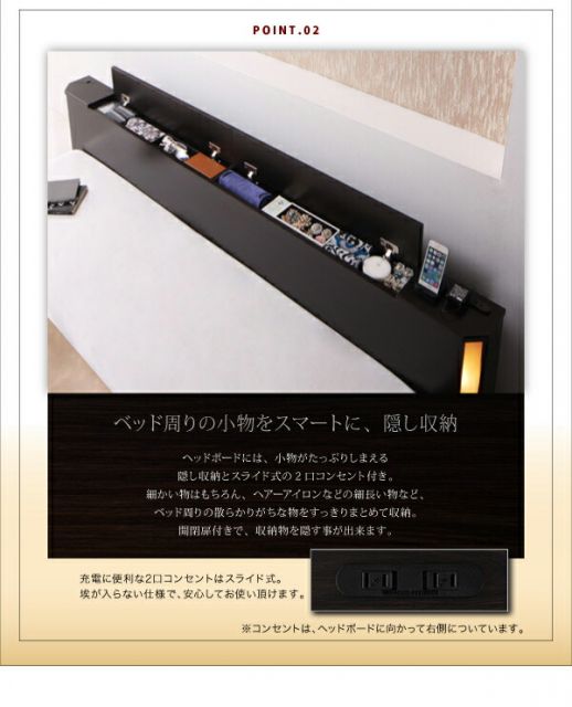 スーパSALE10倍＆4時間限定10％OFF モダンライト・収納・コンセント付き大型フロアベッド プレミアムポケットコイルマットレス付き キング(K×1)