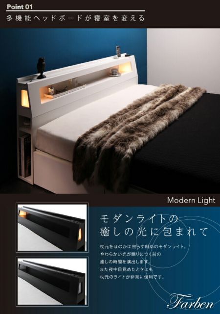 スーパSALE10倍＆4時間限定10％OFF ベッド 収納付きベッド マットレス付き ダブルベッド 収納 収納付 収納ベッド 大容量 収納ボックス 布団 おしゃれ 宮付き ライト付き 照明 コンセント 黒 白 プレミアムポケットコイルマットレス付 ダブル