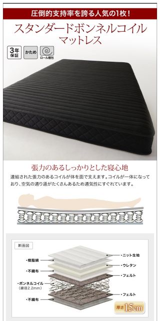 ベッド ダブルベッド クイーンベッド ベット マットレス付き ローベッド フロアベッド ベッドフレーム 背もたれ 高級 レザー Q D デザイン ブラック ホワイト 黒 白 おしゃれ ラグジュアリー スタンダードボンネルコイルマットレス付き ダブル