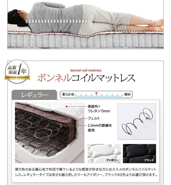 スーパSALE10倍＆4時間限定10％OFF 棚・照明・コンセント付き収納ベッド  マルチラススーパースプリングマットレス付き ダブル