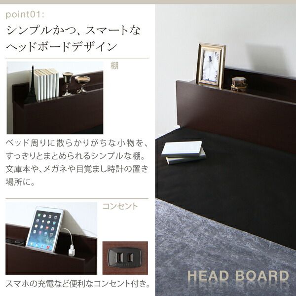スーパSALE10倍＆4時間限定10％OFF 棚・コンセント付きフロアベッド スタンダードボンネルコイルマットレス付き ダブル