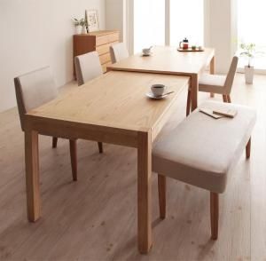 スーパSALE10倍＆4時間限定10％OFF ダイニングセット ベンチ 4人 6人 ダイニングテーブル 伸縮 伸縮テーブル 伸長 カバーリング カバー 6点セット(テーブル+チェア4脚+ベンチ1脚) 幅135-235