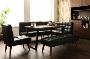 スーパSALE10倍＆4時間限定10％OFF ヴィンテージスタイル・リビングダイニングセット 4人 5点セット(テーブル+ソファ1脚+アームソファ1脚+チェア1脚+ベンチ1脚) 右アーム W120