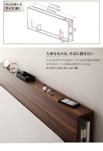 スリムヘッドボードフロアベッド 国産カバーポケットコイルマットレス付き シングル