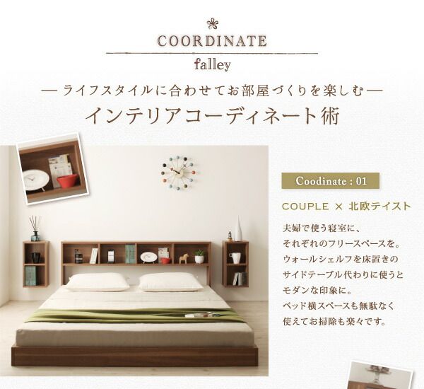 スーパSALE10倍＆4時間限定10％OFF ウォールシェルフ付ディスプレイフロアベッド プレミアムボンネルコイルマットレス付き ウォールシェルフなし ダブル