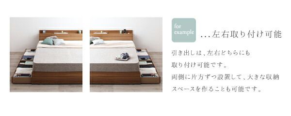 スーパSALE10倍＆4時間限定10％OFF 棚・コンセント付収納ベッド マルチラススーパースプリングマットレス付き クイーン(SS×2)