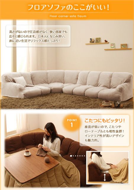 スーパSALE10倍＆4時間限定10％OFF フロアソファ フロアコーナーソファ ロータイプ 右コーナーセット 1P+2P+コーナー